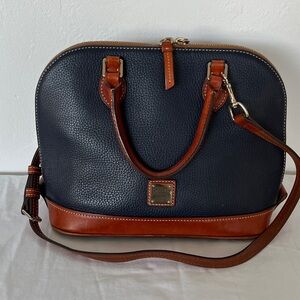 Dooney & Bourke Zip-zip Handbag in Midnight Blue Pebble Leather with Tan Trim
